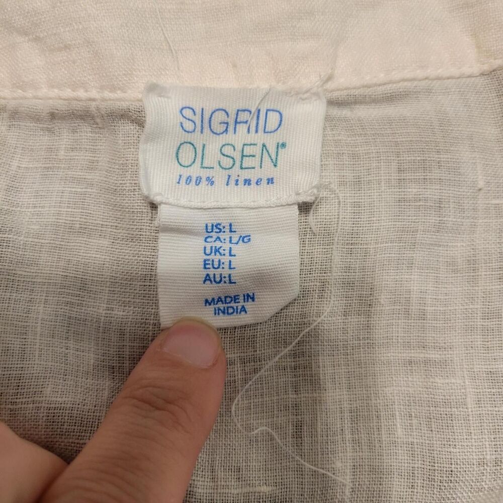Sigrid Olsen 100% Linen Pale Pink Popover Blouse Shell Button Puff Flowy Cottage - Picture 3 of 7